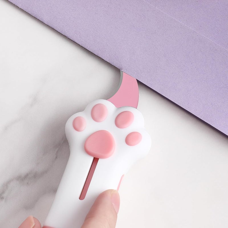 MEOWKIT Cat Paw Box Cutter Retractable with Cat Paw Handle, Multifunctional Knife Set (Pink) - Image 4